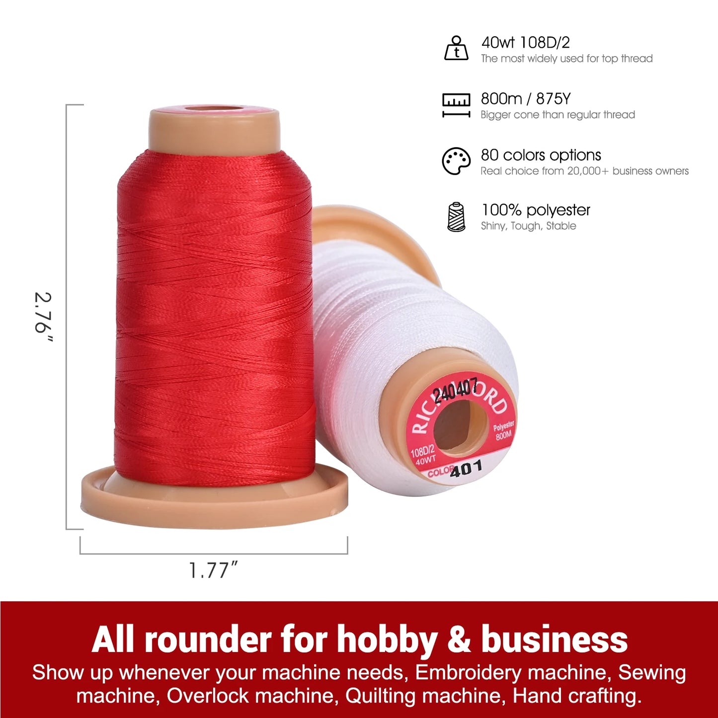 Richword 80 Pcs Embroidery Threads Kit For Sewing Machines
