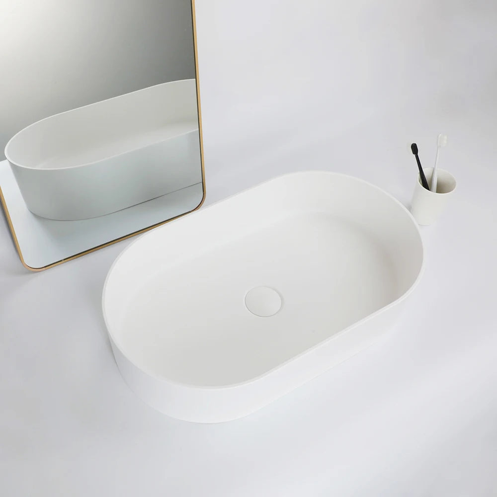 YANKSMART Artificial Stone Bathroom Vessel Sink with Waterfall Faucet