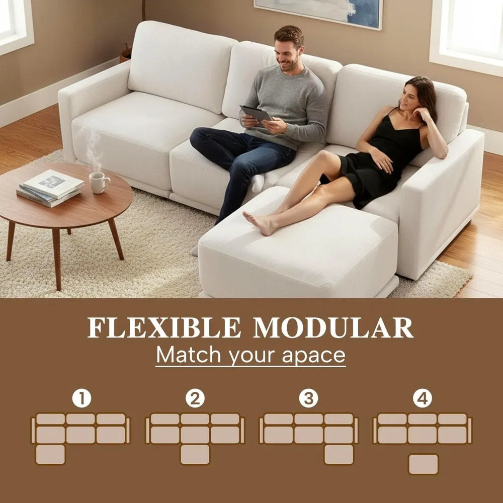 Modular L Shaped Chenille Sectional Sofa With Ottoman Living Room