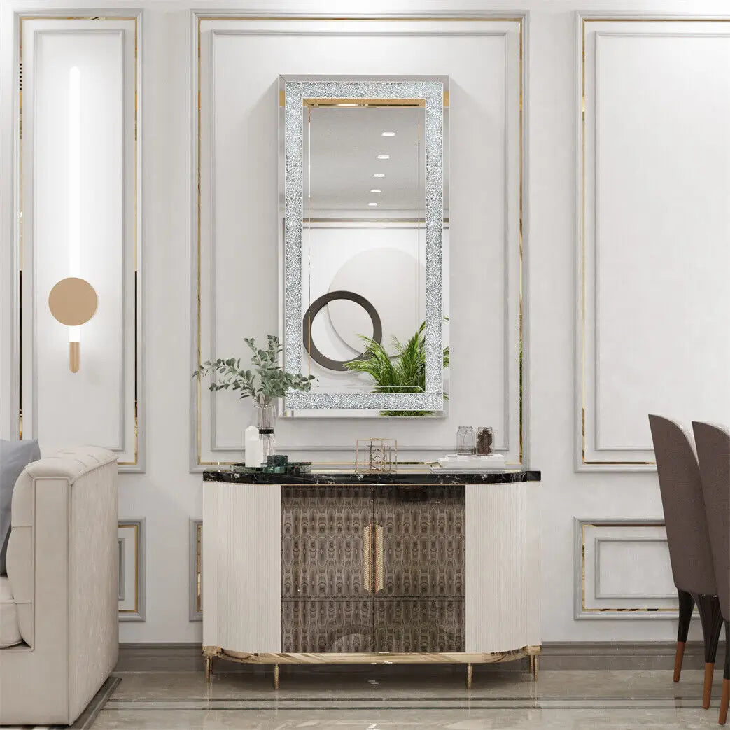 Crystal Crush Diamond Rectangle Wall Mirror For Bathroom And Living Room