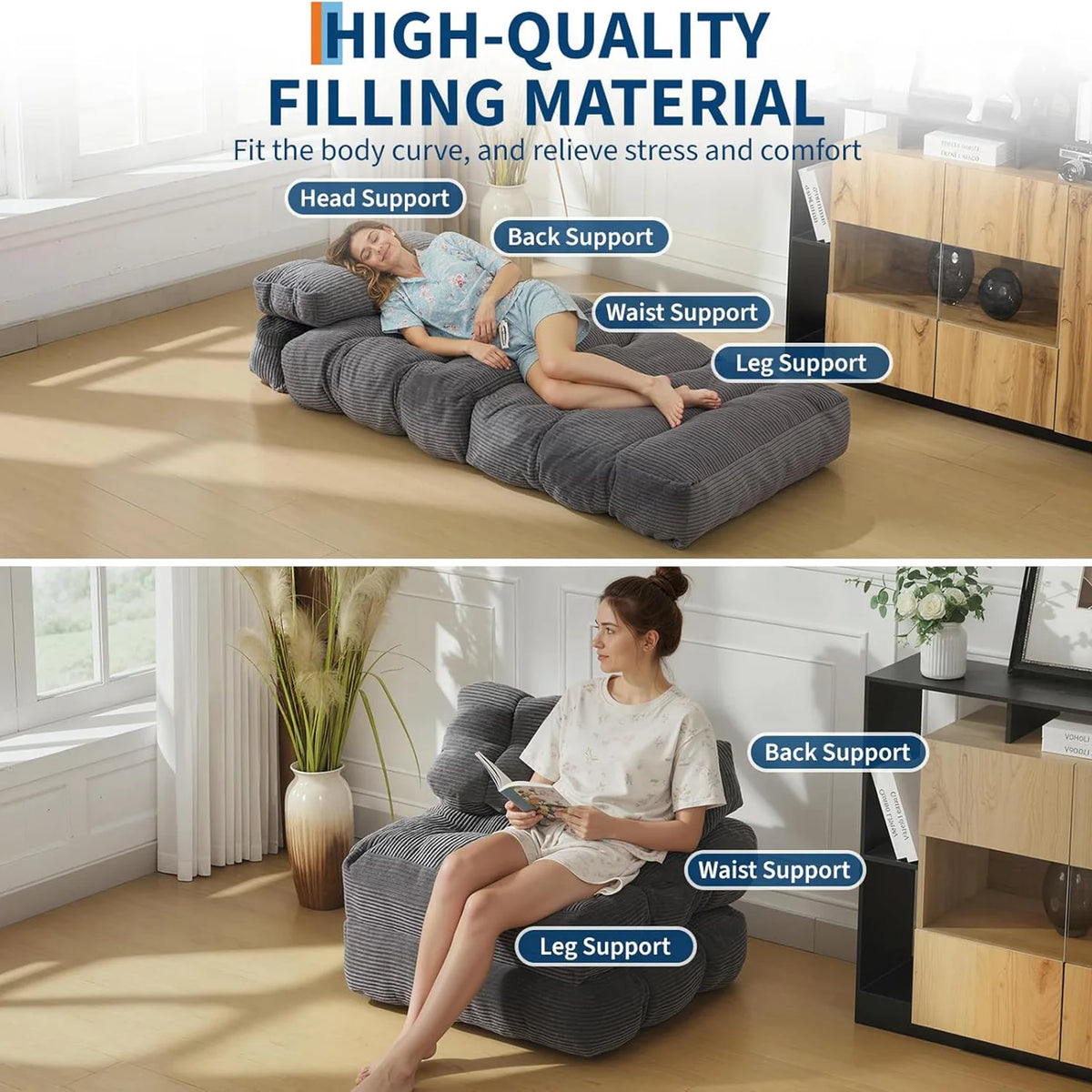 Folding Sofa Bed,Convertible Sleeper Chair with Pillow Foldable Mattress&Side Pocket, Fold Out Chair Bed Comfy Floor Sofa Lounge
