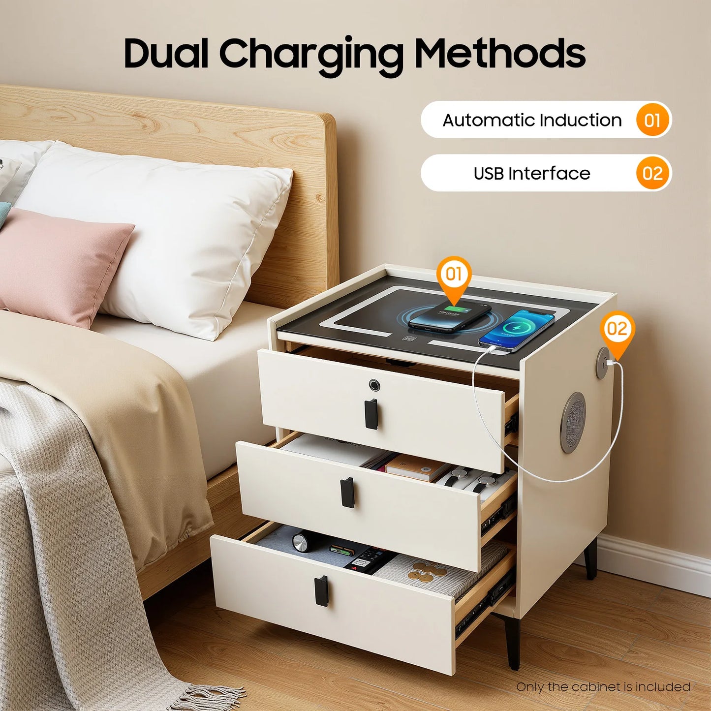 Bymaocar Smart Nightstand With Fingerprint Lock And Wireless Charging