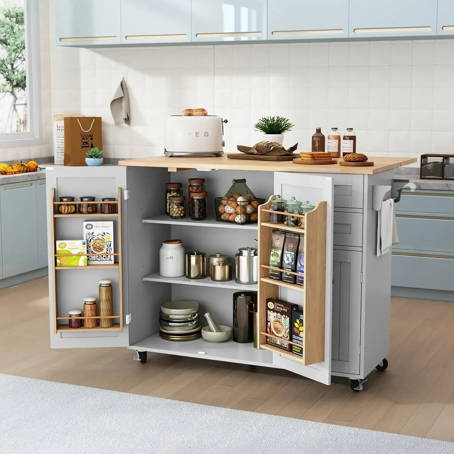 Kitchen Island With Storage Rolling Cart Drop Leaf Bar Countertop