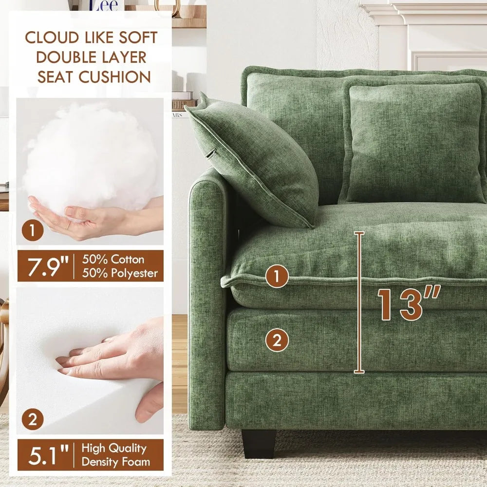 U Shape Modular Sectional Sofa Chenille With Movable Ottomans