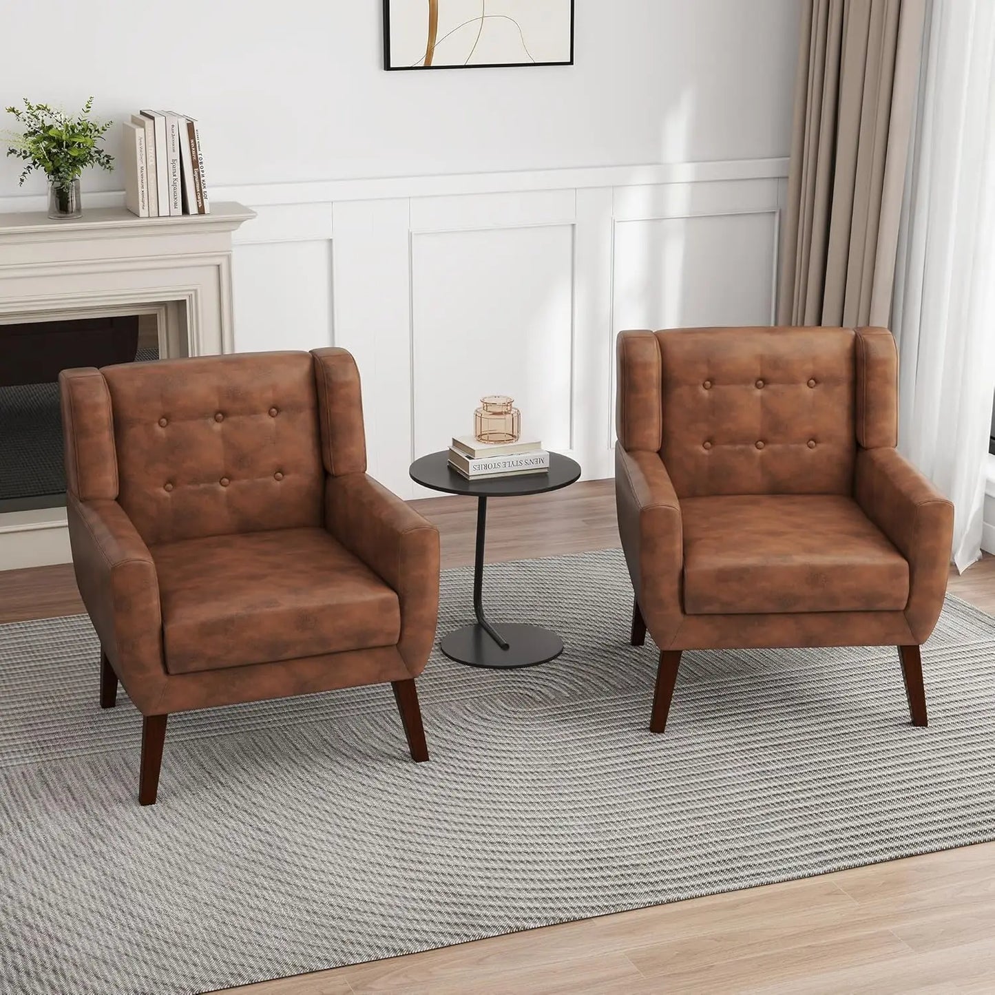 PU Leather Accent Chairs Set Of 2 Modern Armchairs