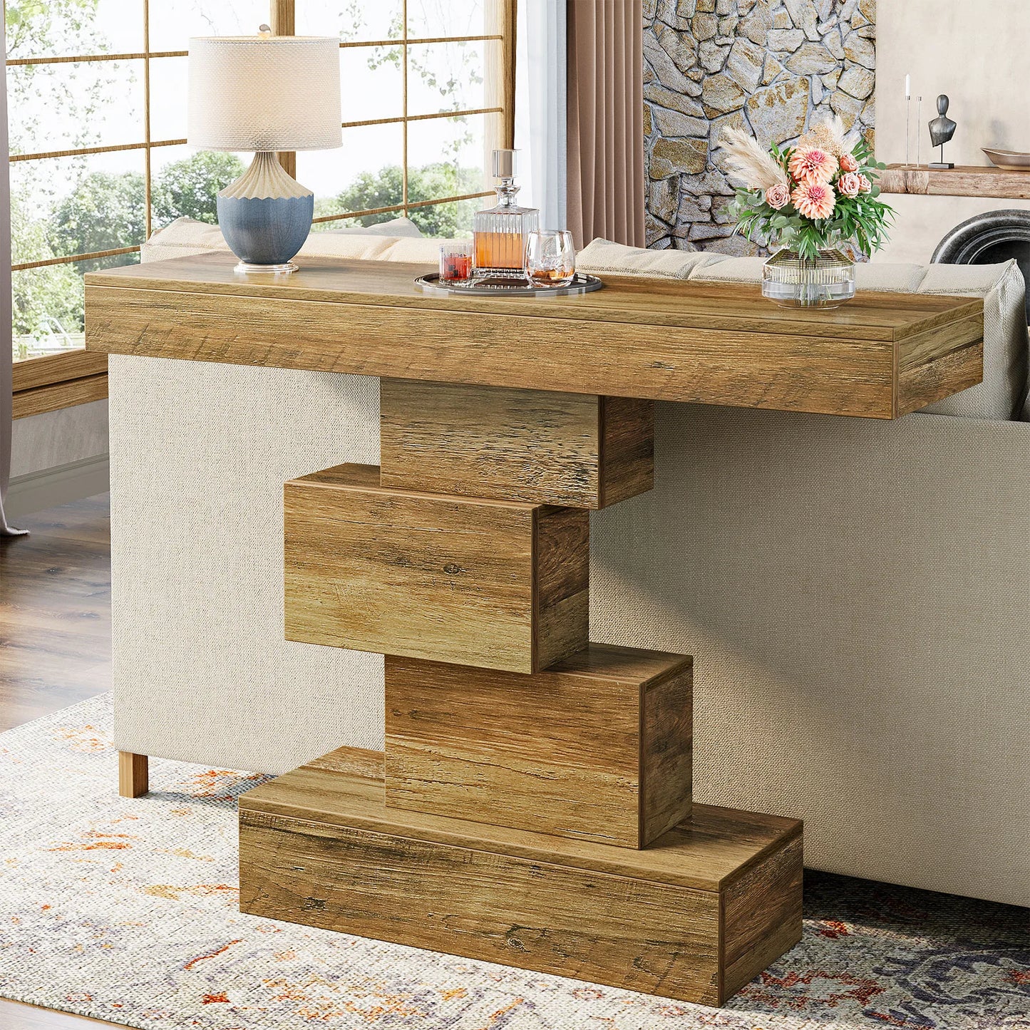 Tribesigns Farmhouse Console Table Narrow Sofa Table With Geometric Base