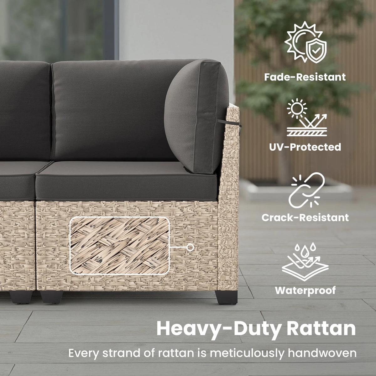 Soohow Outdoor Rattan Sectional Sofa With Tempered Glass Table