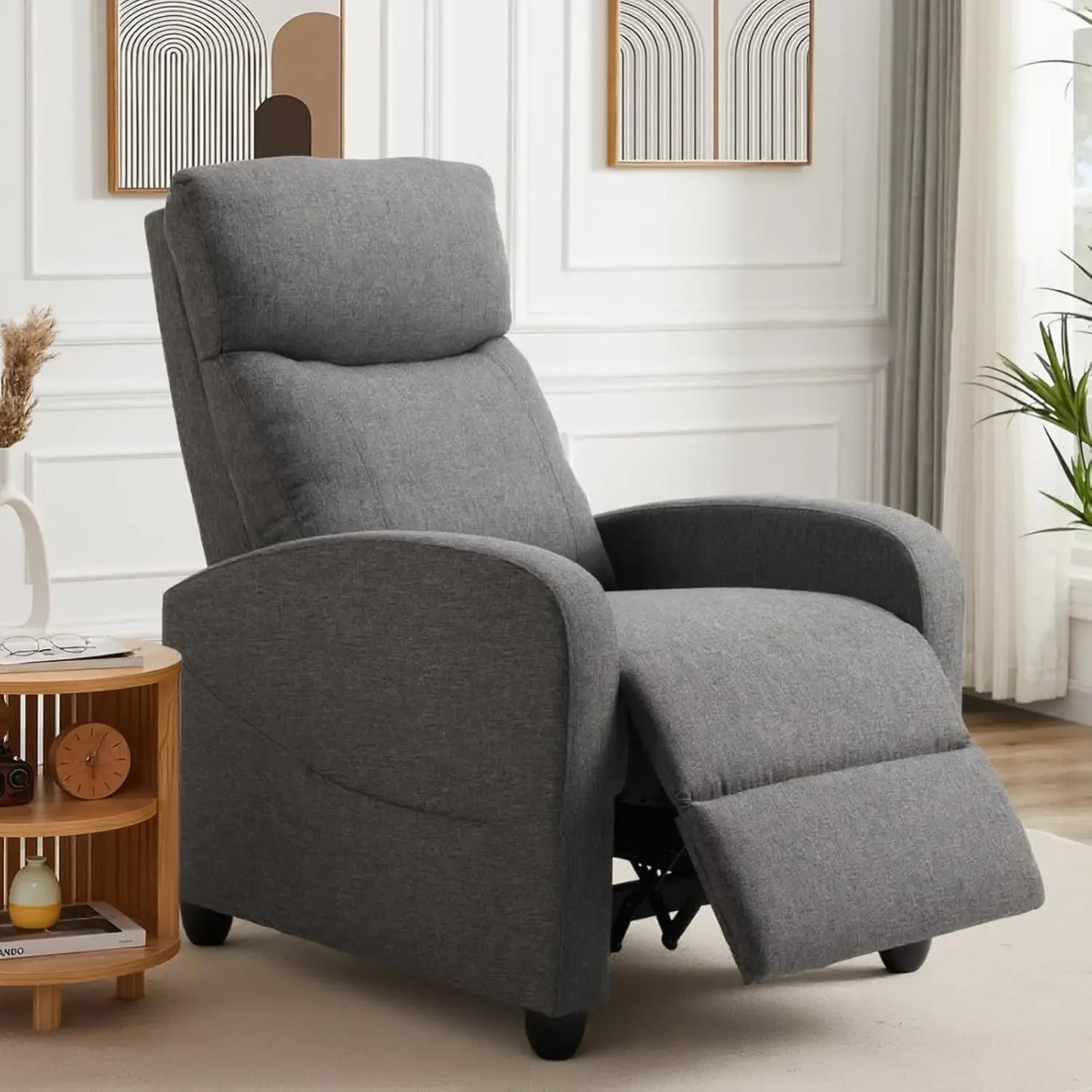 Fabric Recliner Chair With Lumbar Support And Adjustable Back