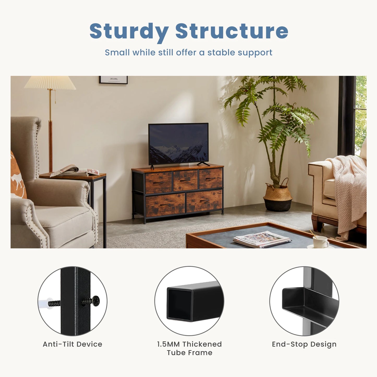 JHK Modern Living Room Display Cabinet With Fabric Drawers