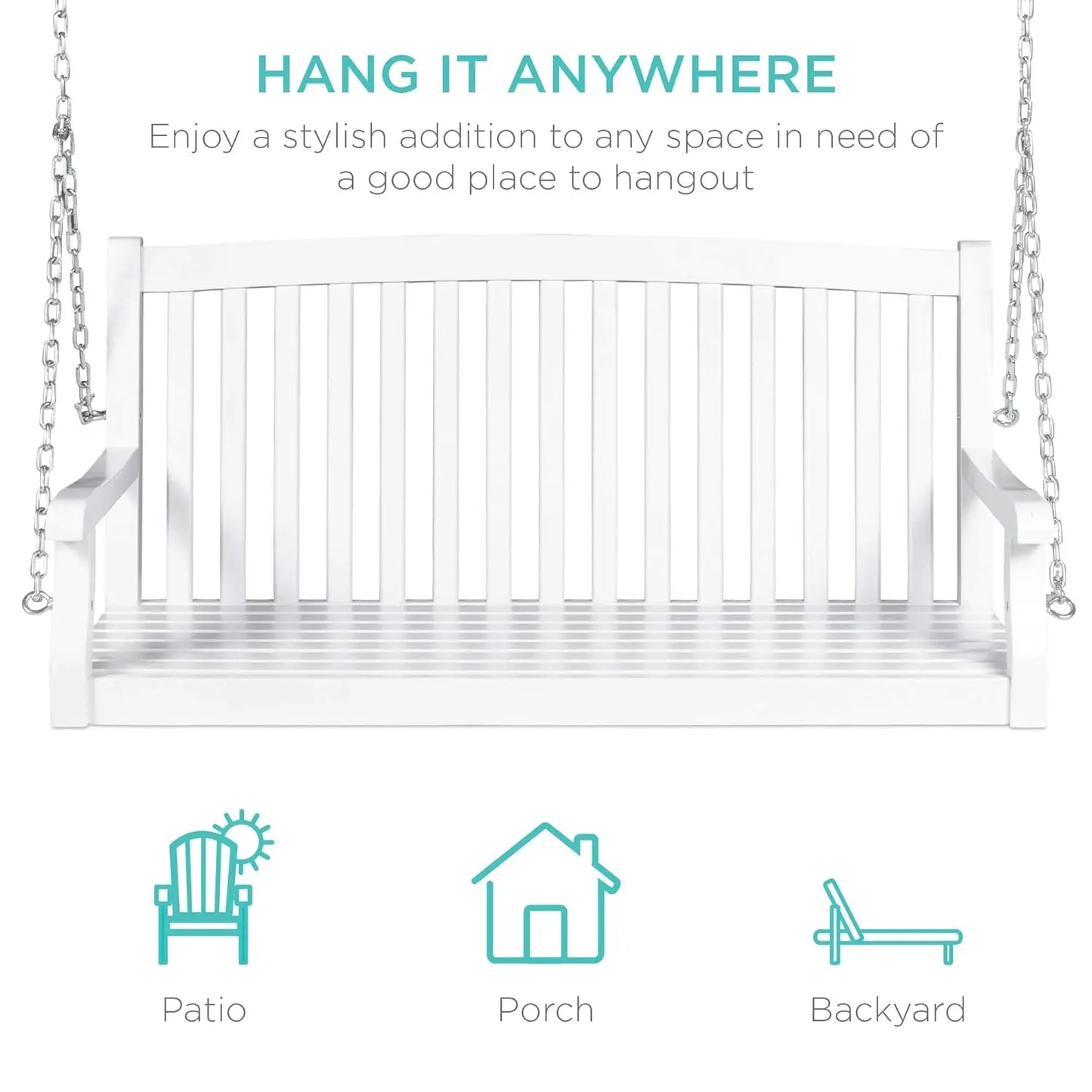 Acacia Wood Curved Porch Swing with Chains for Outdoor Patio