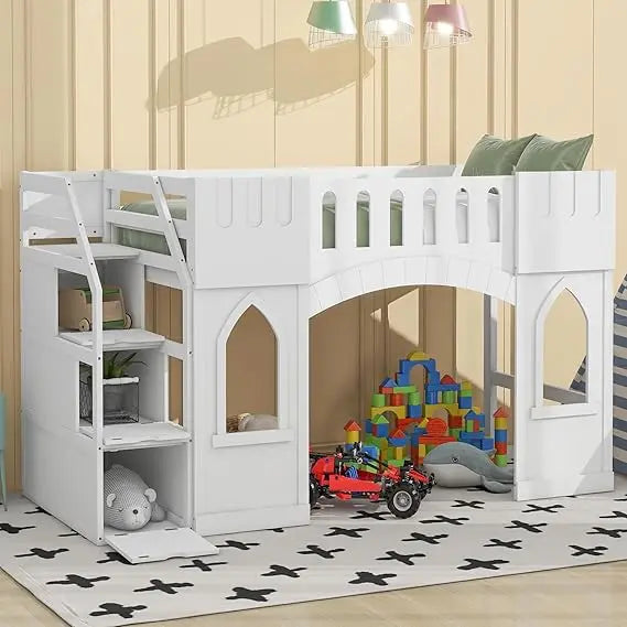 Playhouse Design Loft Bed With Built In Storage Wardrobe And Windows