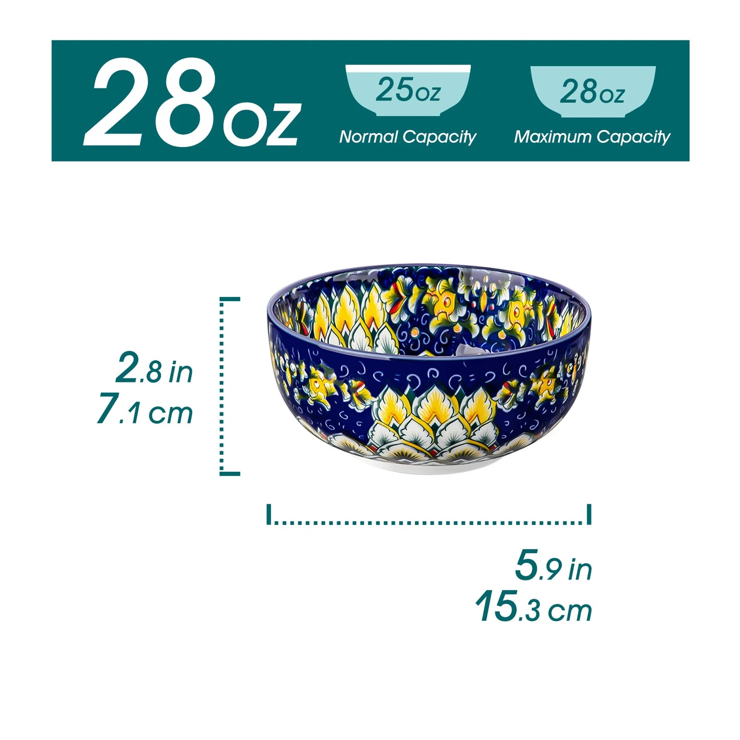 Malacasa Floral Ceramic Cereal Bowls Set Porcelain Bohemian Style