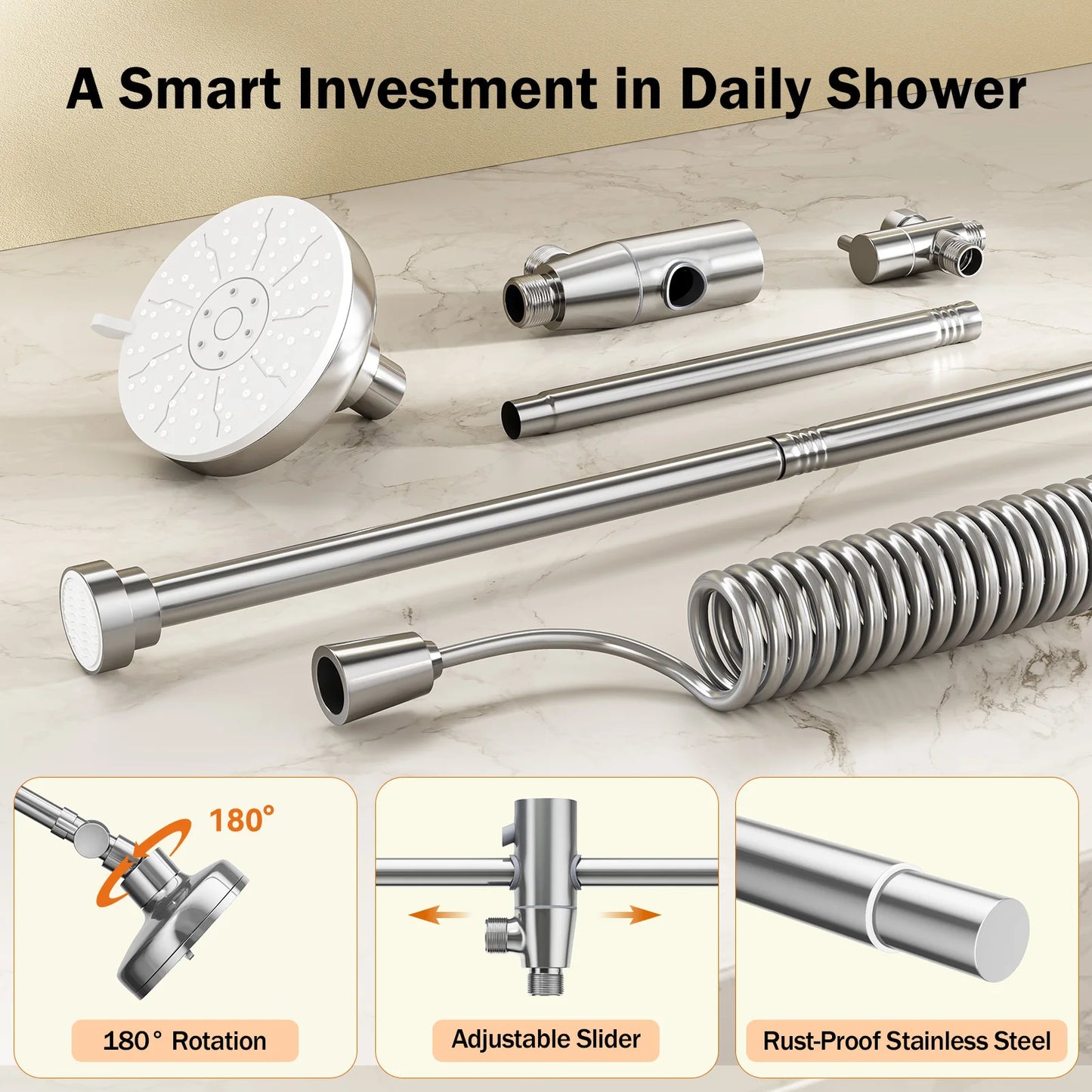 Dual Shower Head For Couples High Pressure Adjustable Slider