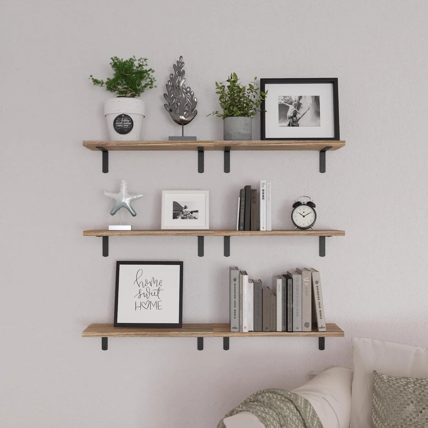 Wood Floating Shelves 6 Pack For Wall Decor And Storage