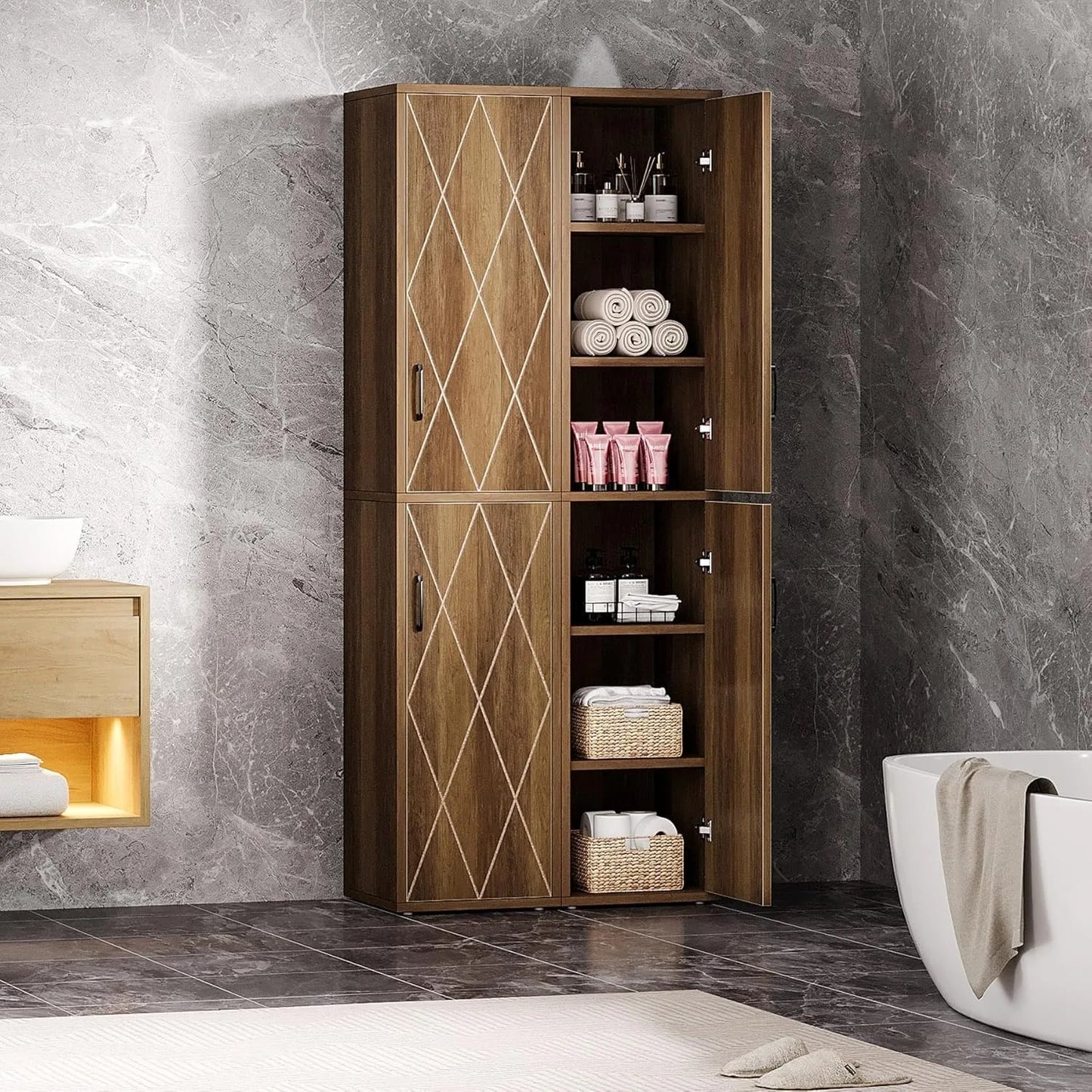Little Tree Tall Narrow Storage Cabinet With Doors And Shelves
