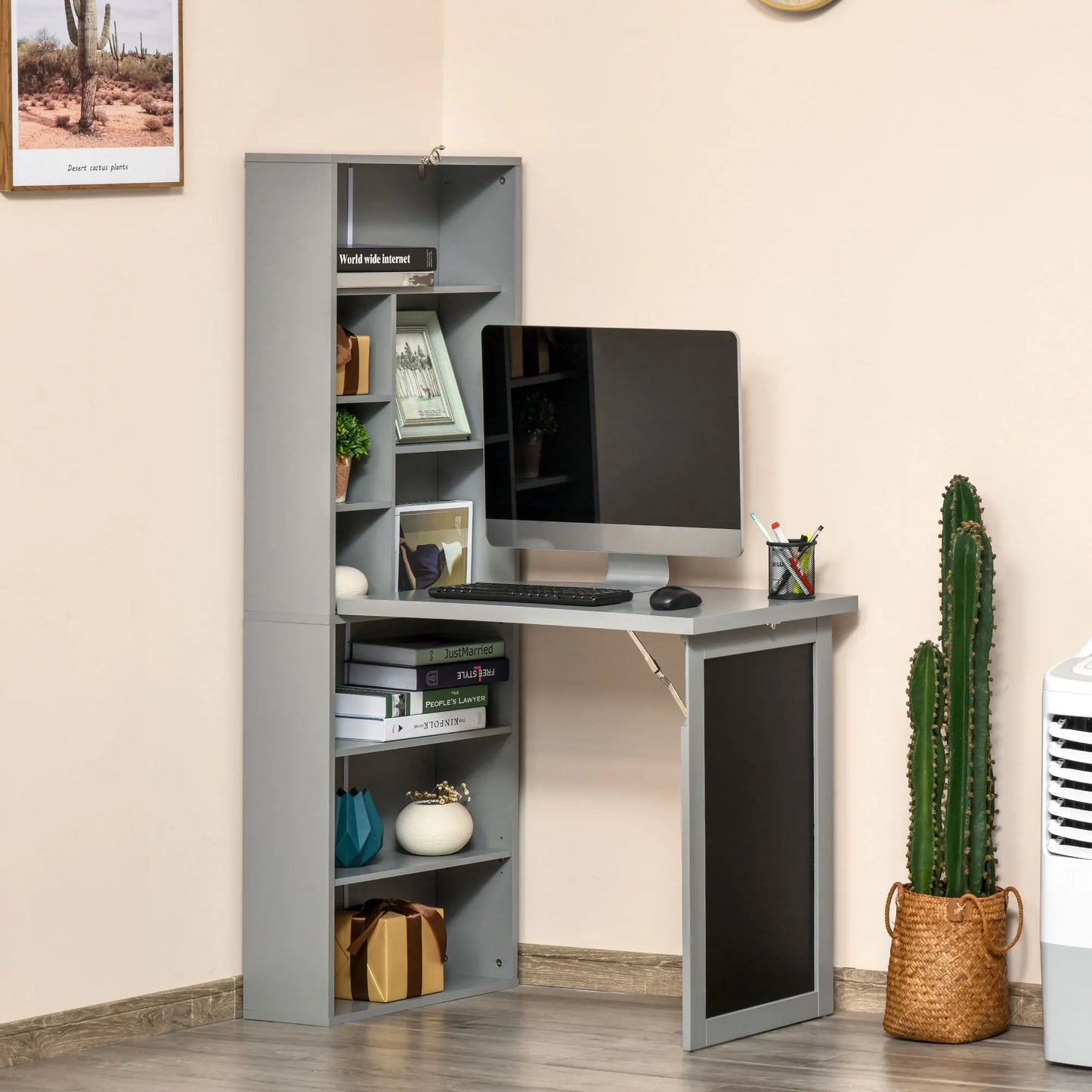 HOMCOM Foldout Convertible Office Desk With Wall Mount And Blackboard
