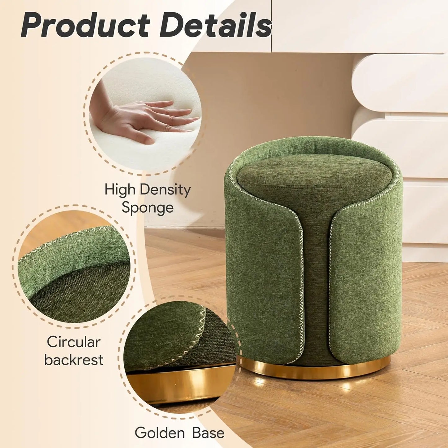 Swivel Vanity Stool Round Makeup Vanity Chair Ottoman Foot Rest