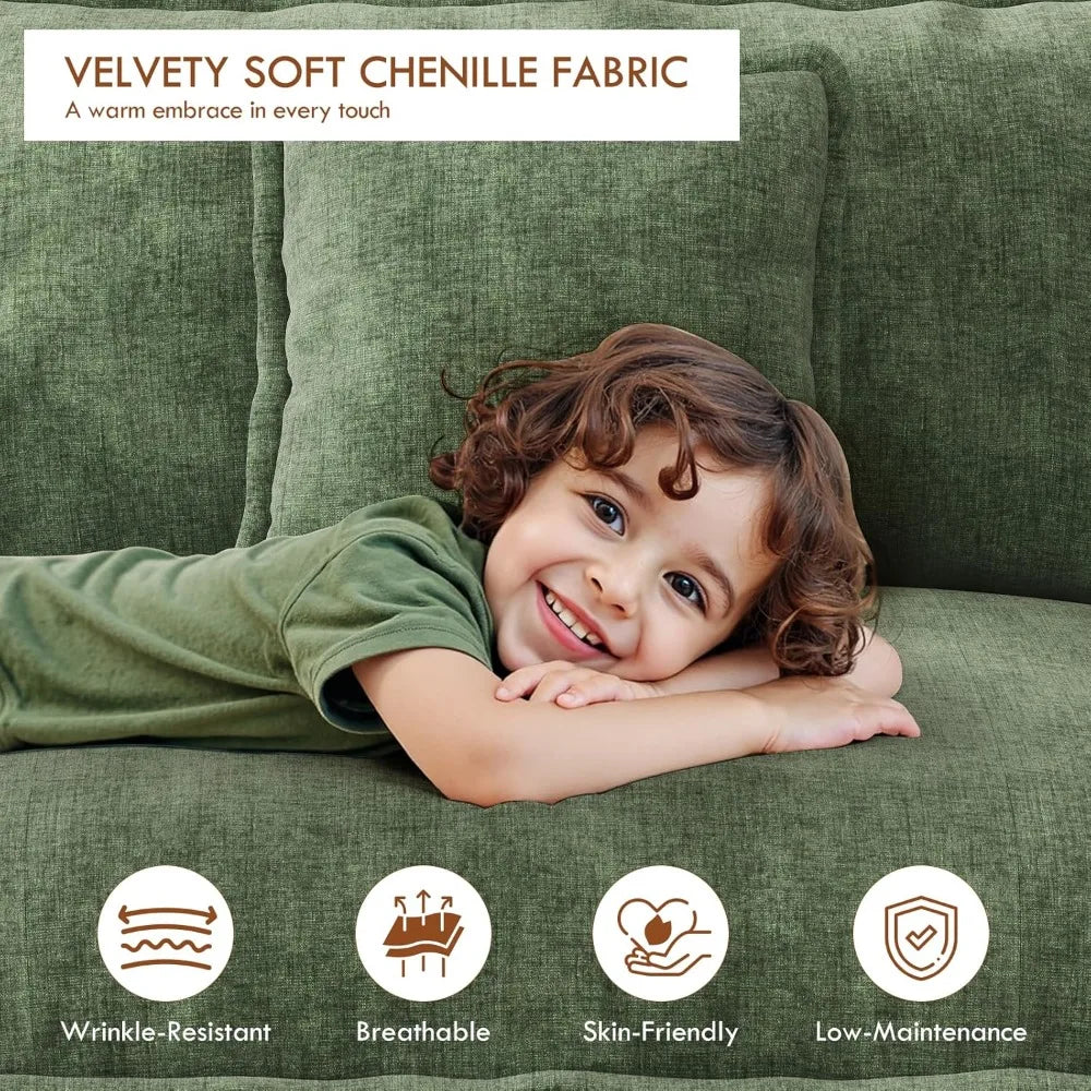 U Shape Modular Sectional Sofa Chenille With Movable Ottomans