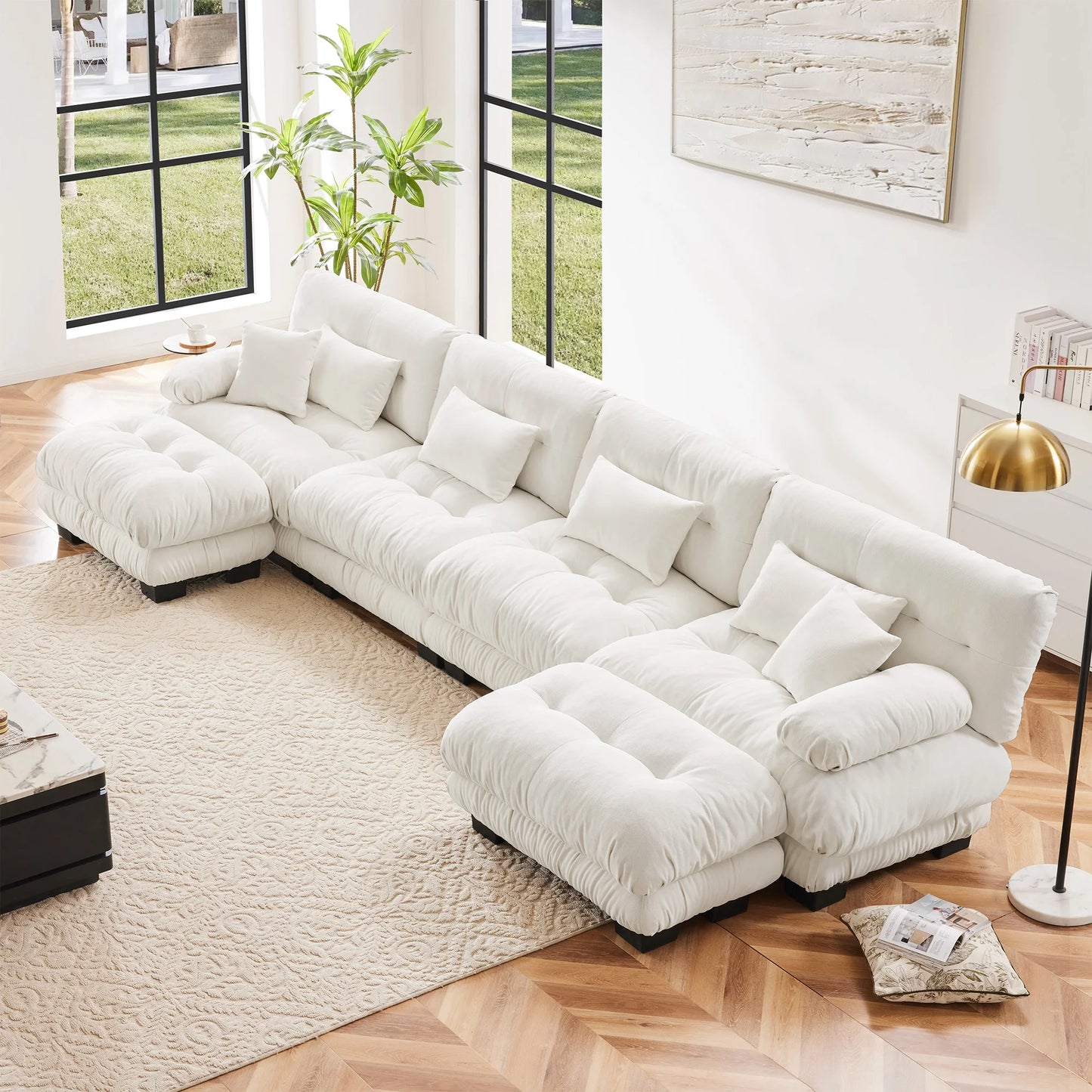 Chenille Modular Sectional Sofa Couch With Ottomans