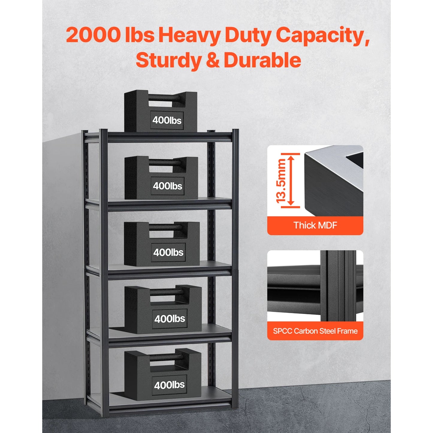 VEVOR 2000 Lbs Adjustable 5 Tier Garage Storage Shelves Metal Rack