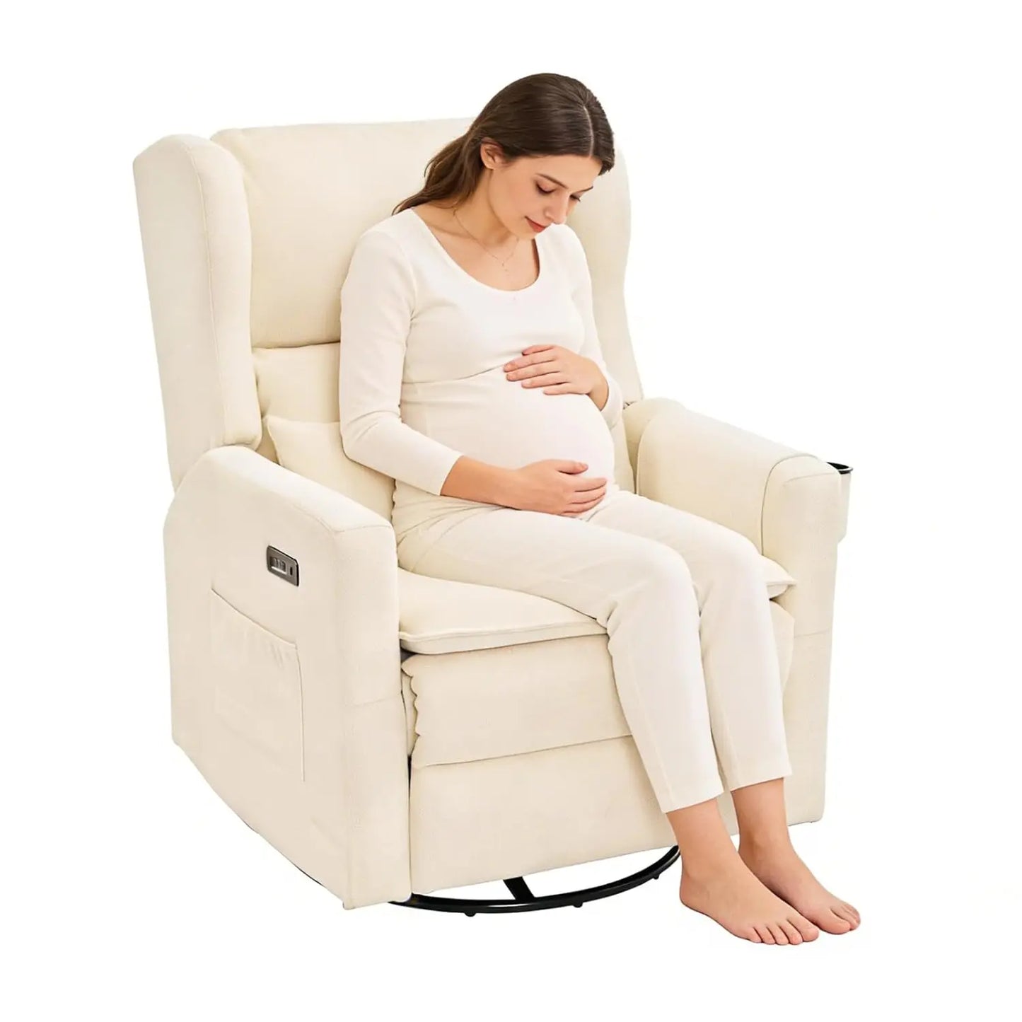 Power Swivel Glider Recliner Chair With Headrest And Lumbar