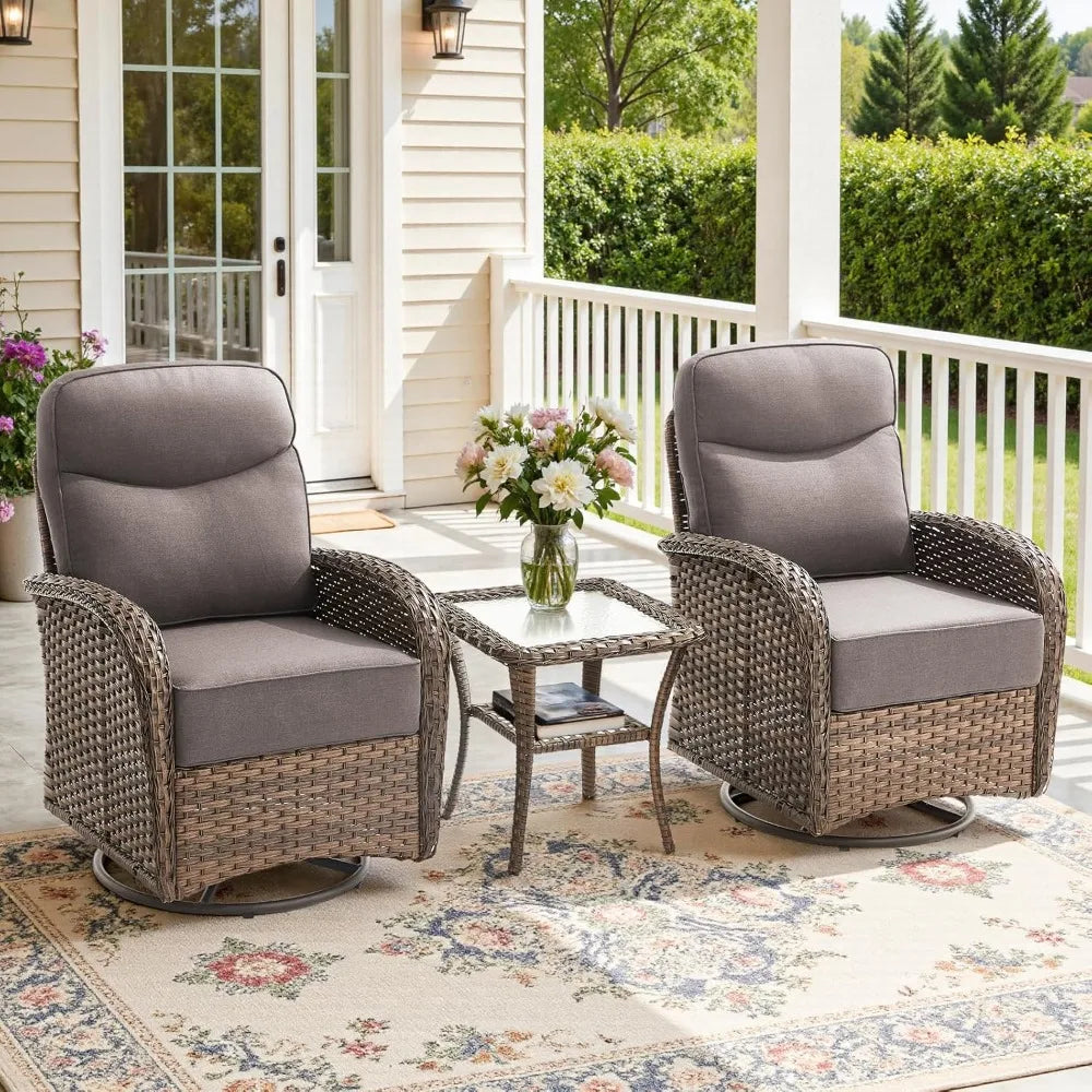 Luxurious 3 Piece Patio Conversation Set With Cushions And Swivel Rockers