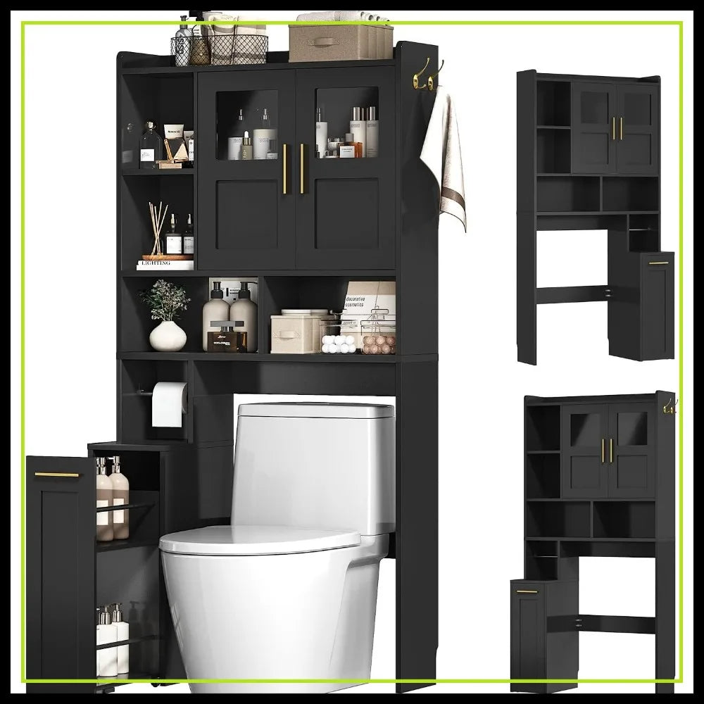 Over Toilet Storage Cabinet With Pulley And Glass Doors