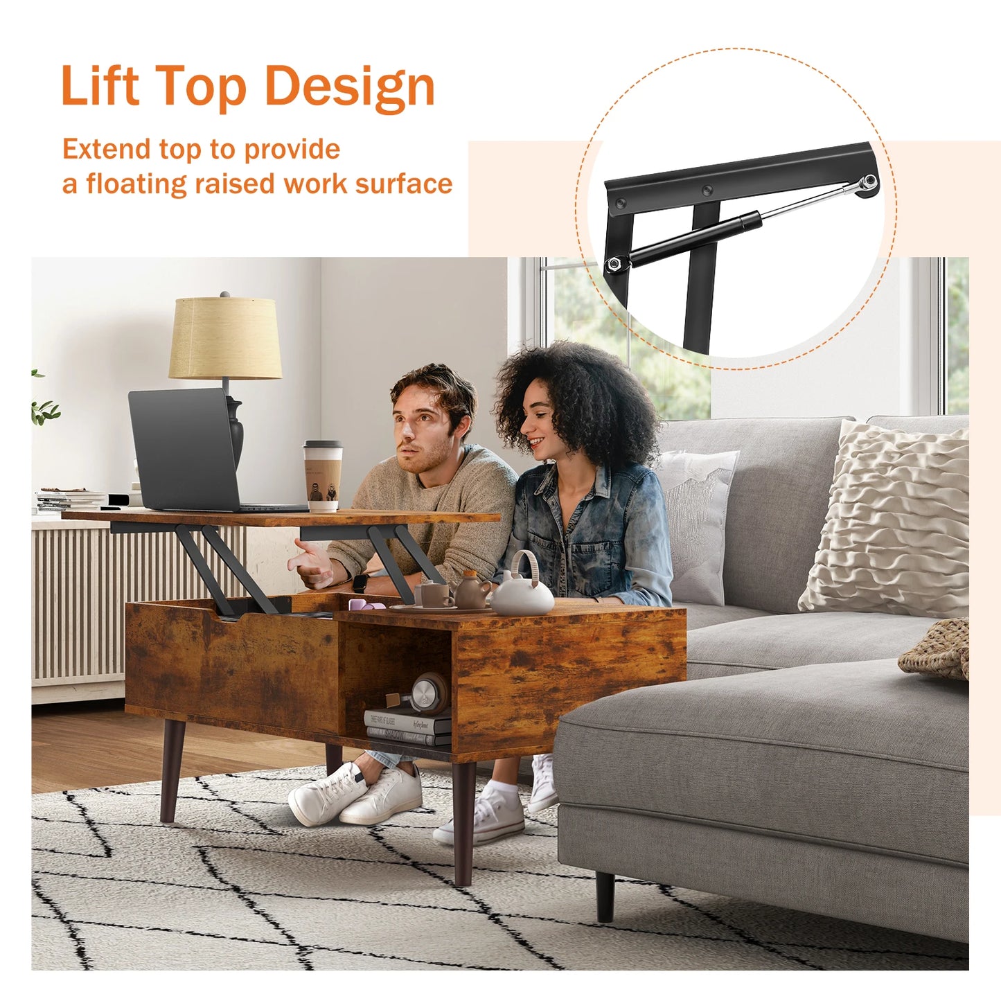 JHK Lift Top Coffee Table With Storage And Wood Desk
