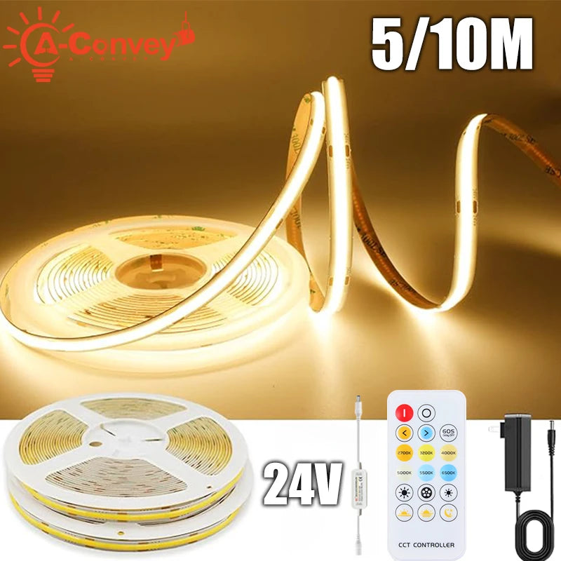 A-Convey 24V COB LED Strip Lights Dimmable With Remote Control