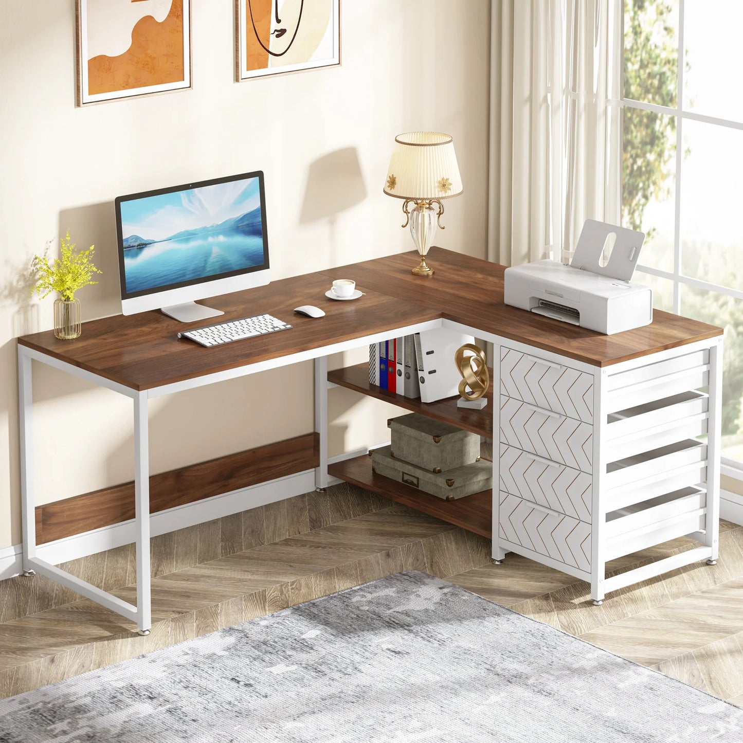 Tribesigns L Shaped Corner Desk With Storage Drawers For Office