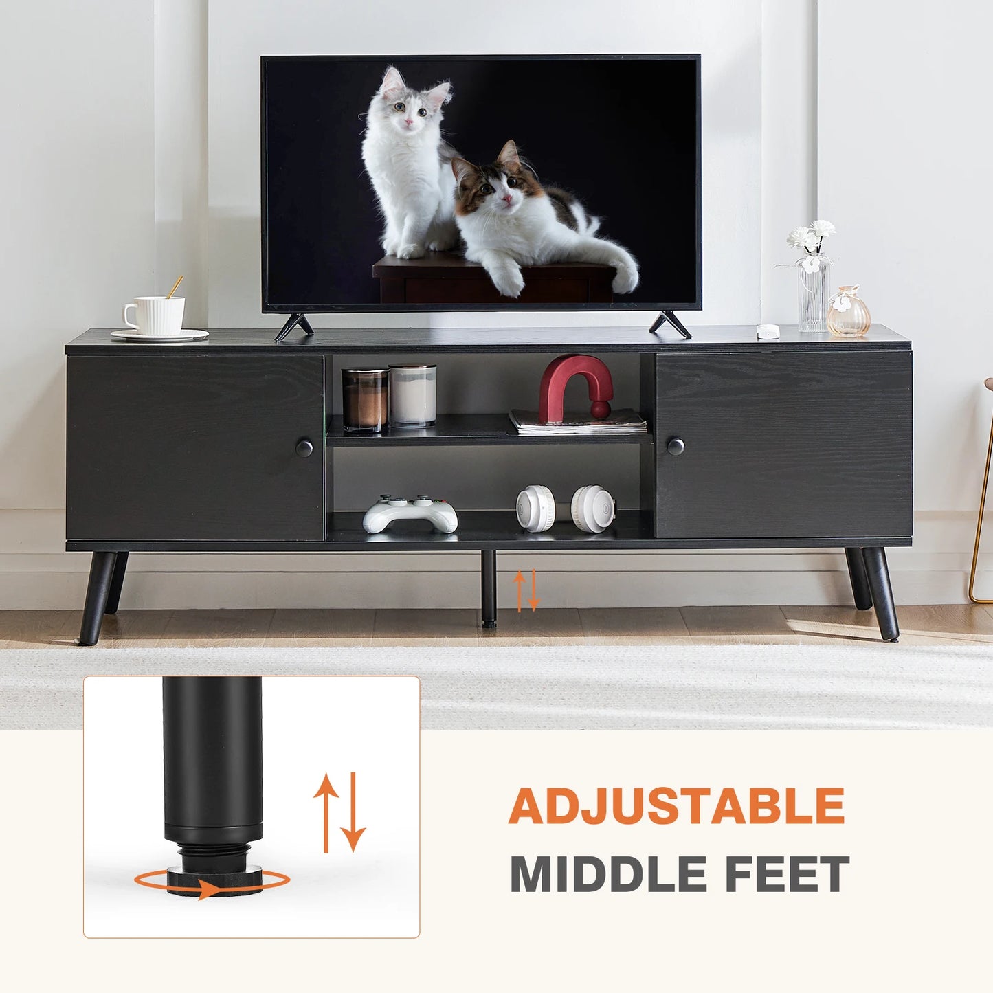JHK Wooden Fireplace TV Stand Entertainment Center With Adjustable Shelf
