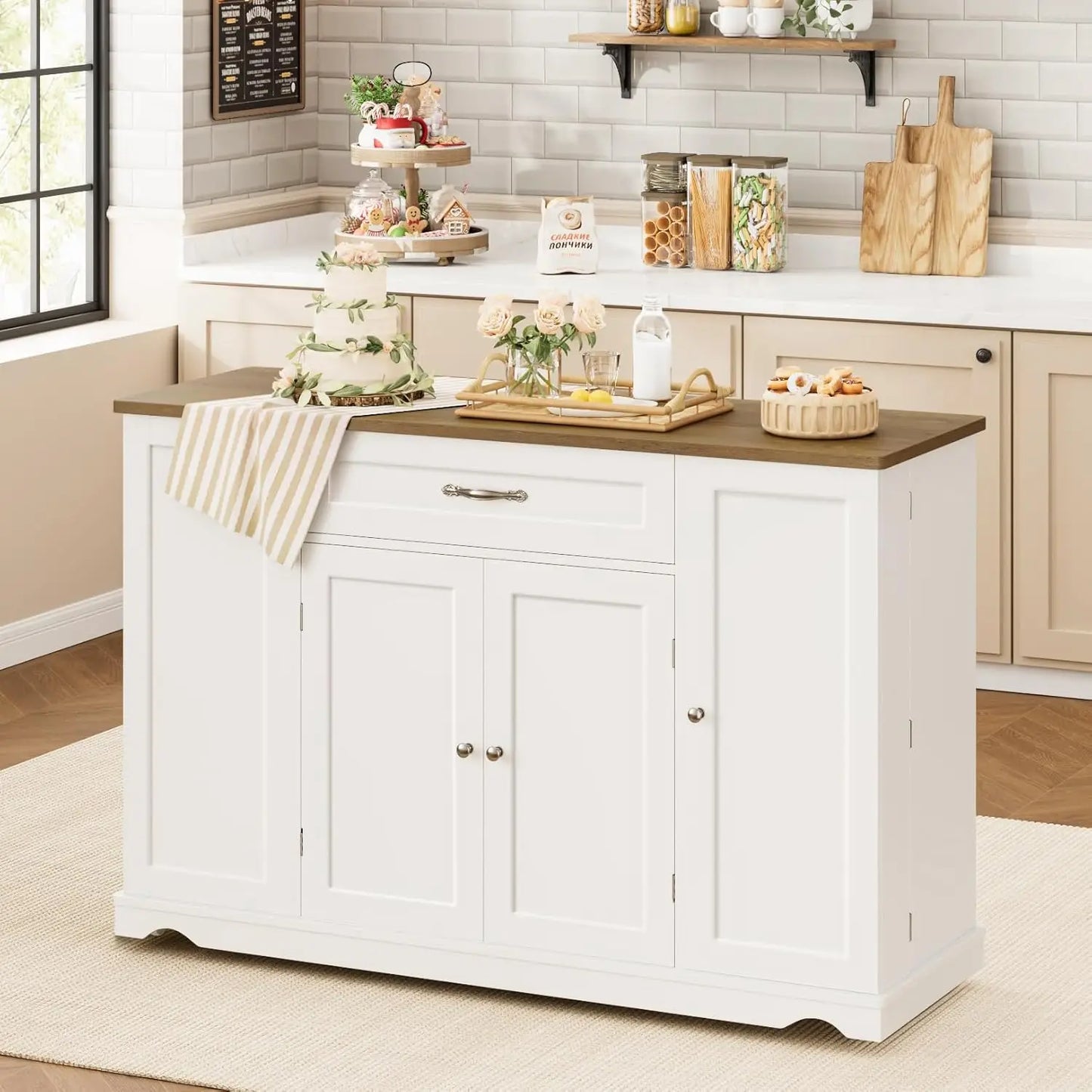 MOYU Kitchen Island Cart With Storage On Wheels 2 Drawers