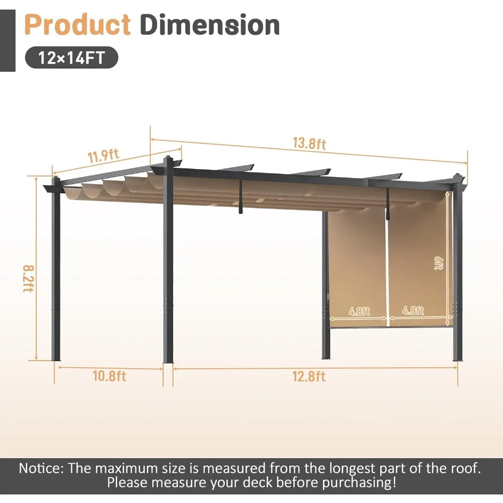 Outdoor Aluminum Pergola With Retractable Canopy And Side Shade