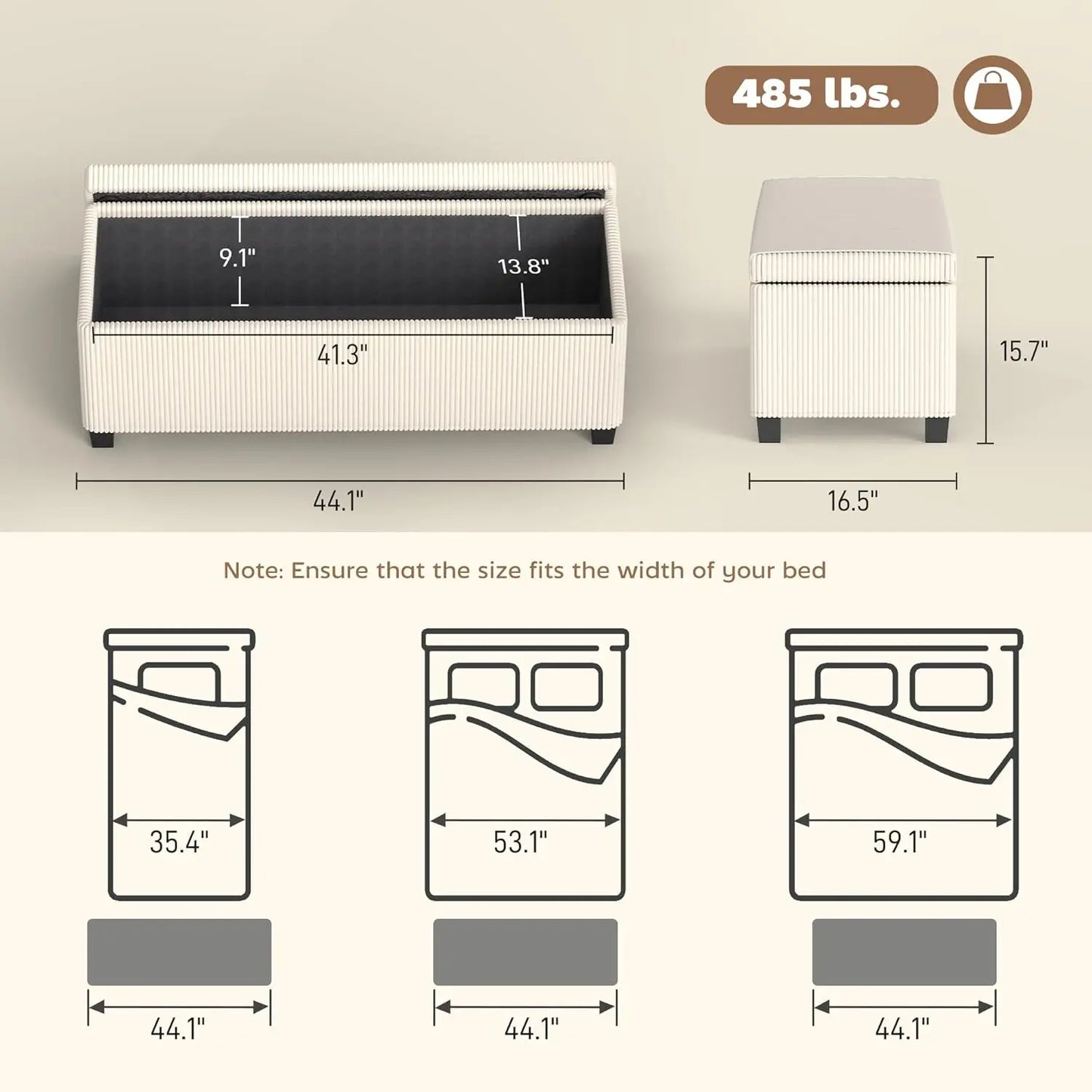 Storage Ottoman Bench With Removable Lid And Padded Seat