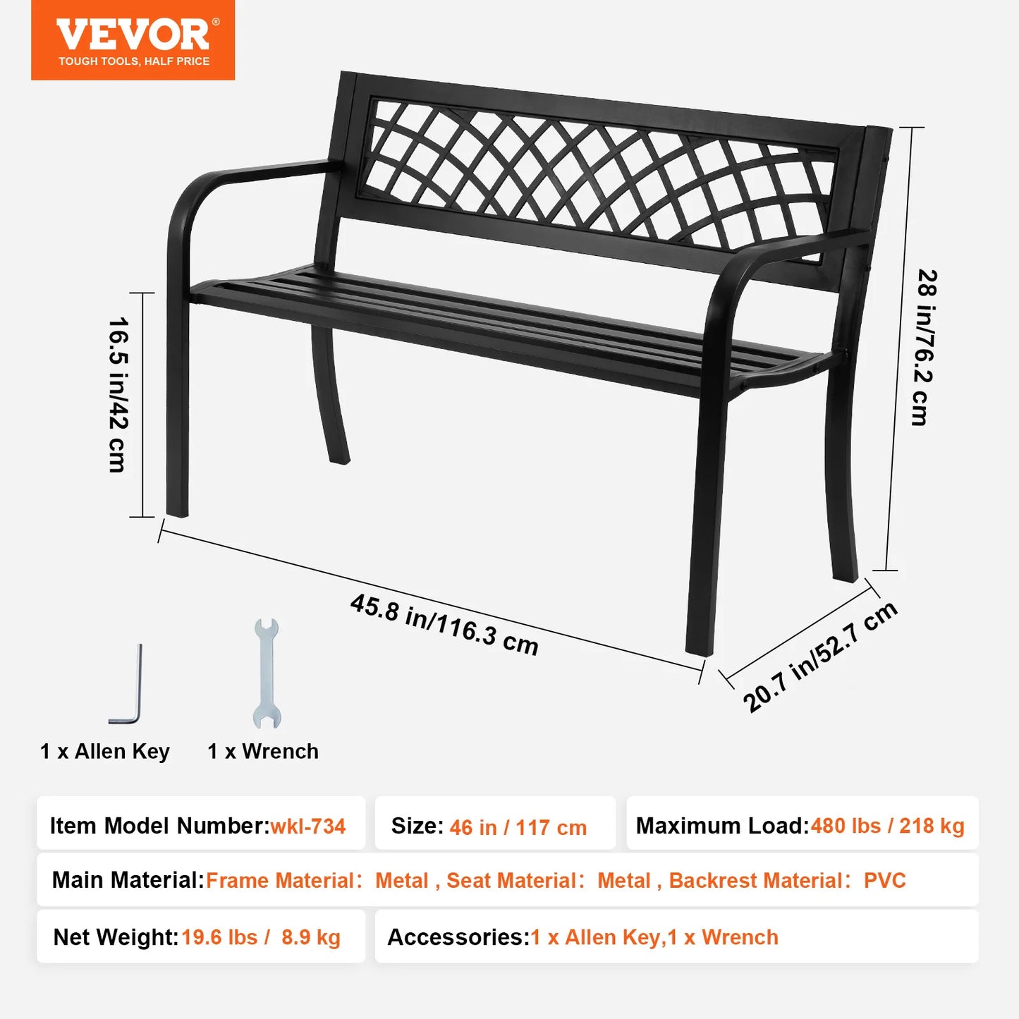 SucceBuy Outdoor Wood Metal Garden Bench 480 Lb Capacity