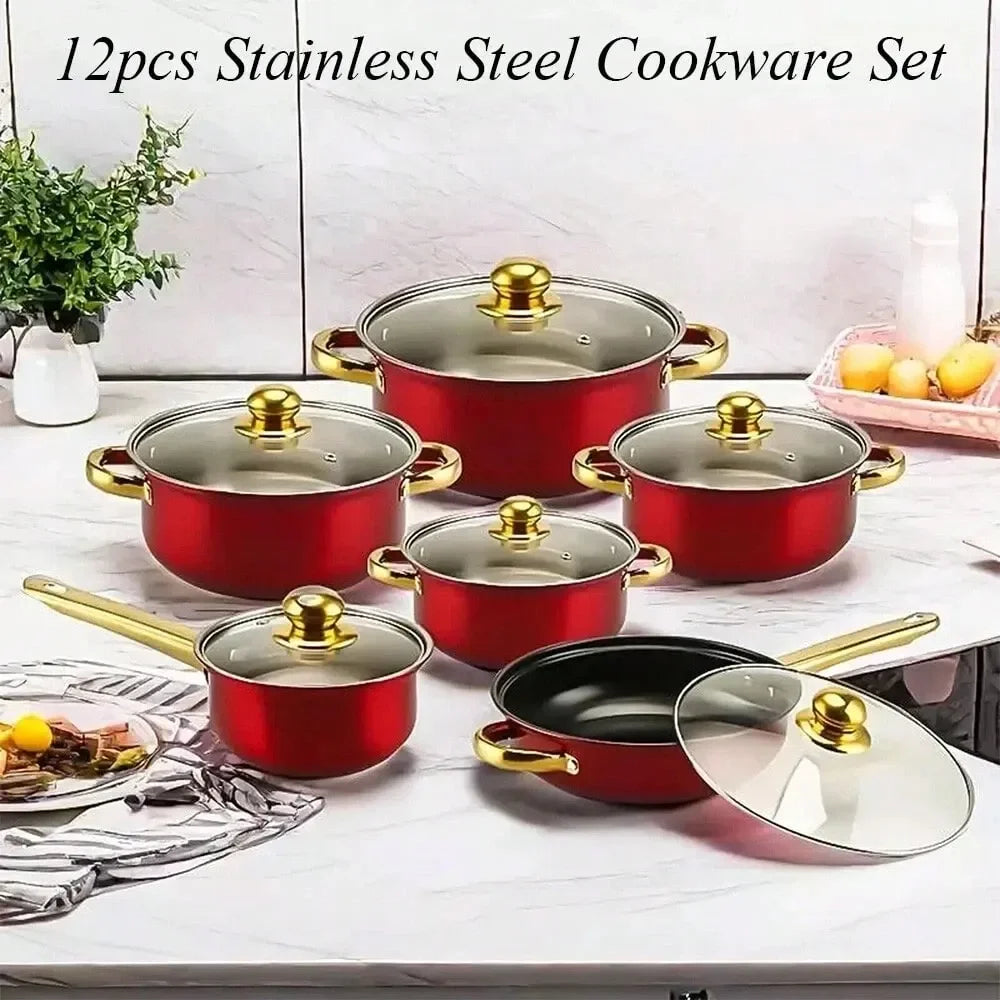 XMSJ Nonstick Cookware Set Pots And Pans With Glass Lids