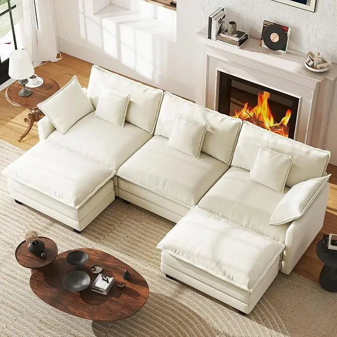 U Shape Modular Sectional Sofa Chenille With Movable Ottomans