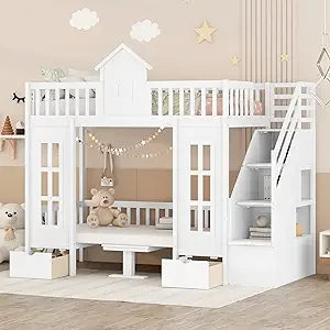 Playhouse Design Loft Bed With Built In Storage Wardrobe And Windows