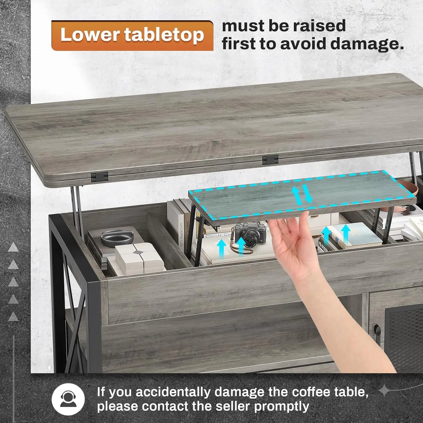 MOYU Modern Lift Top Coffee Table With Storage Cabinet