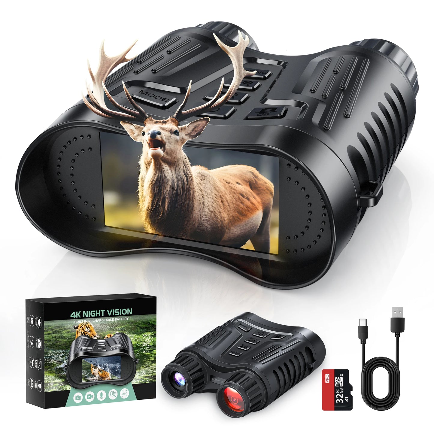 DIYIMIN Night Vision Binoculars 8X 1080P IR Illuminator Recording