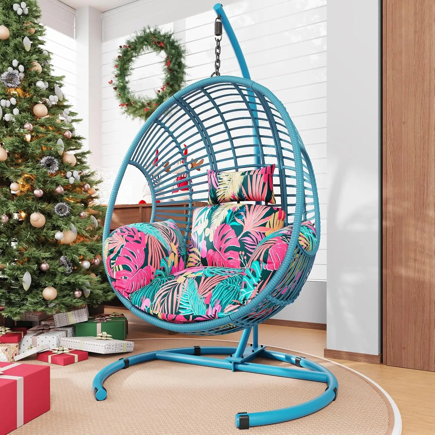 Hanging Egg Swing Chair With Stand All Weather Wicker 400lb