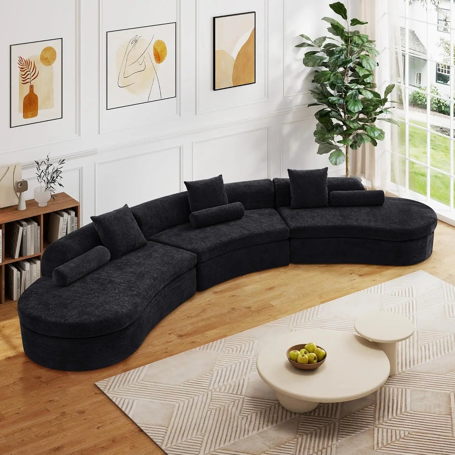 Curved Modular Sectional Sofa Chenille Upholstered Living Room Couch