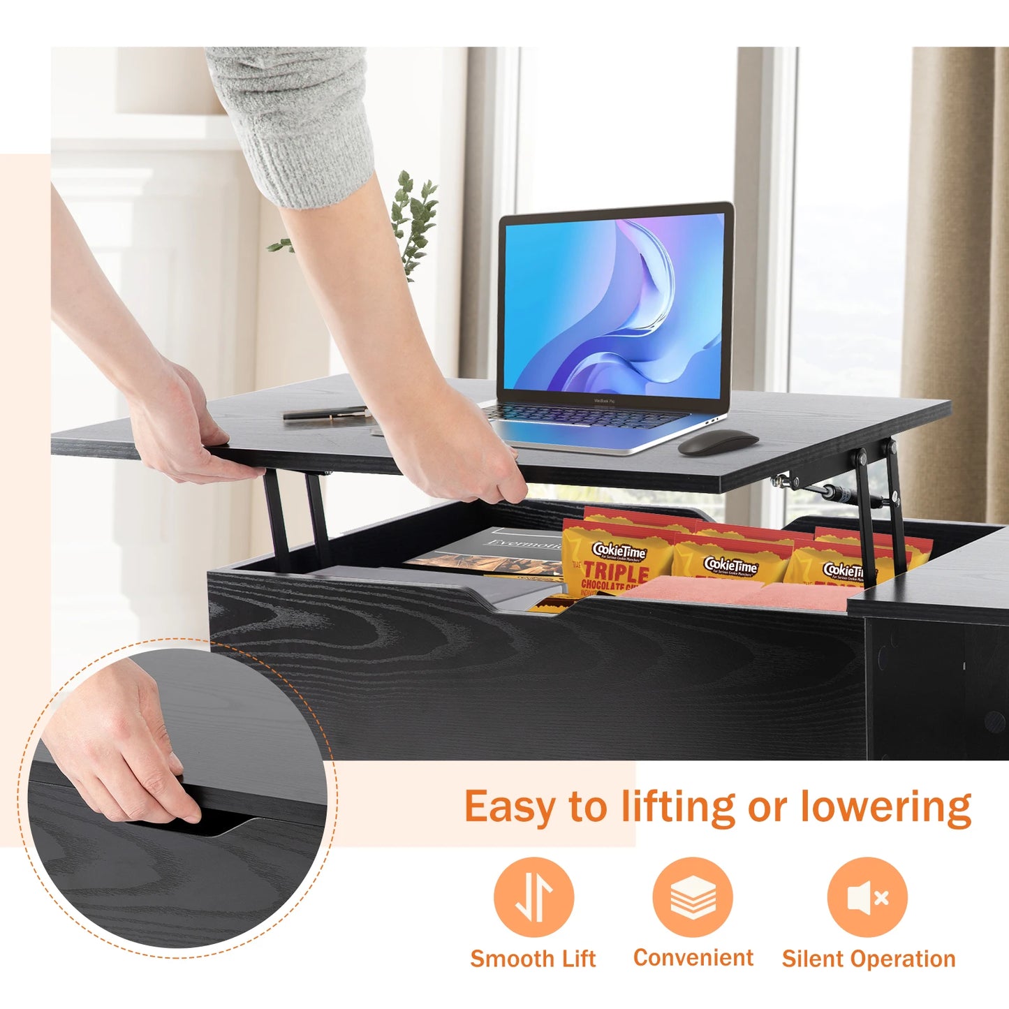 JHK Lift Top Coffee Table With Storage And Wood Desk