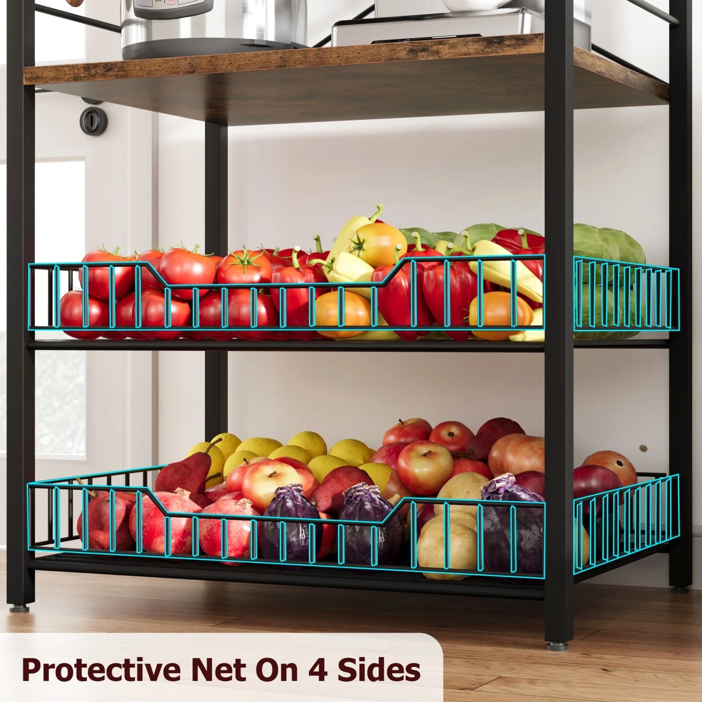 HiMISS Kitchen Bakers Rack Microwave Oven Stand Industrial Wire Baskets