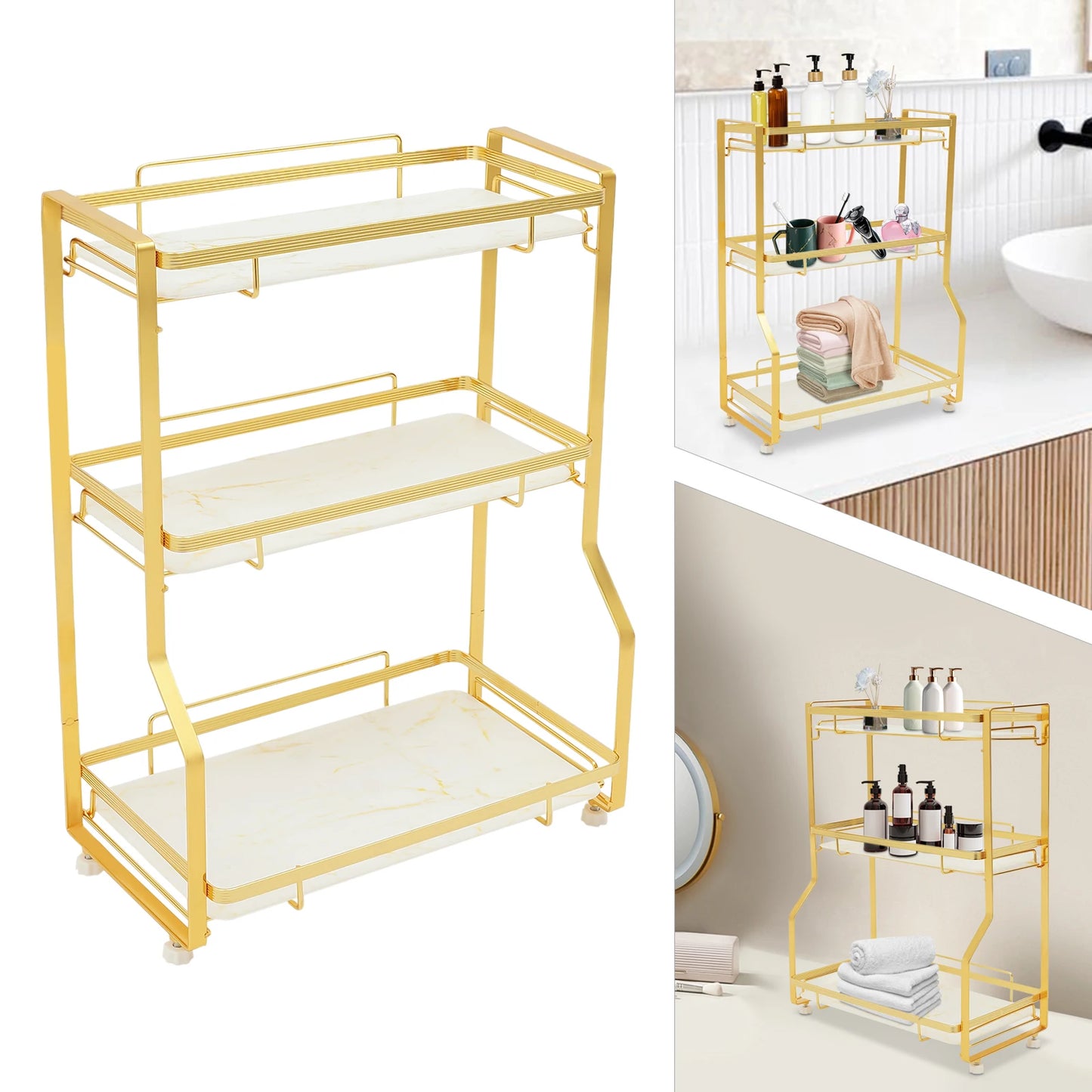 Bymaocar 3 Tier Bathroom Countertop Organizer Metal Storage Shelf For Toiletries