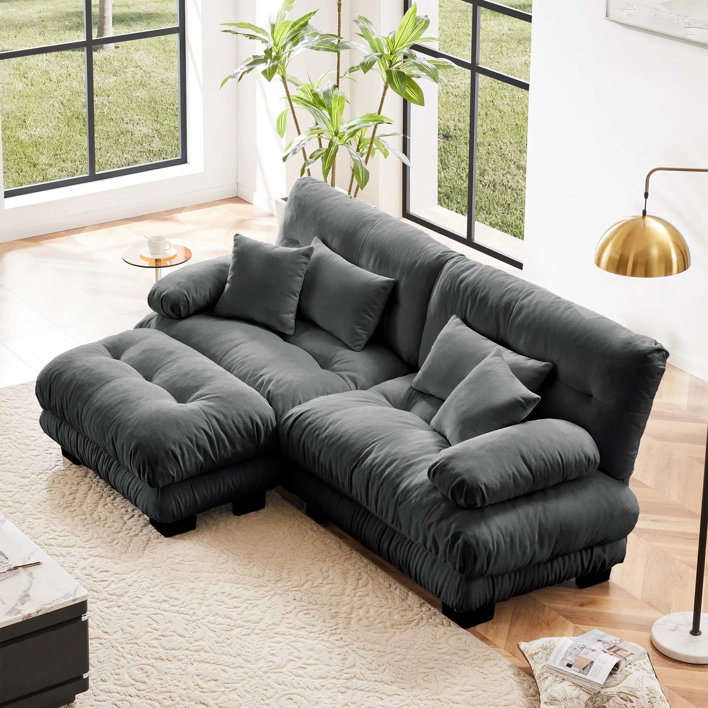 Chenille Modular Sectional Sofa Couch With Ottomans