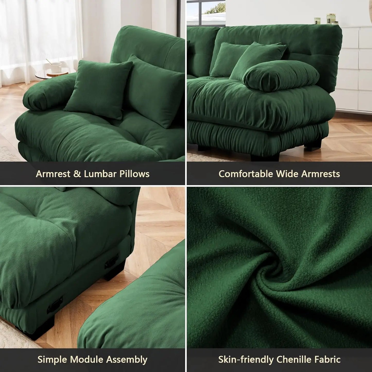 Chenille Modular Sectional Sofa Couch With Ottomans