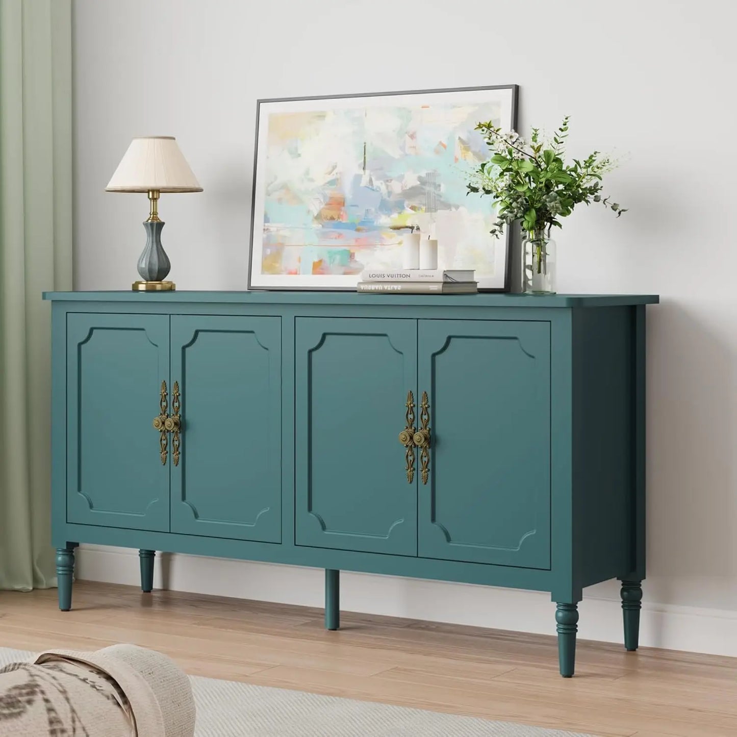 Modern Sideboard Buffet Cabinet With Adjustable Shelves And Carved Handle