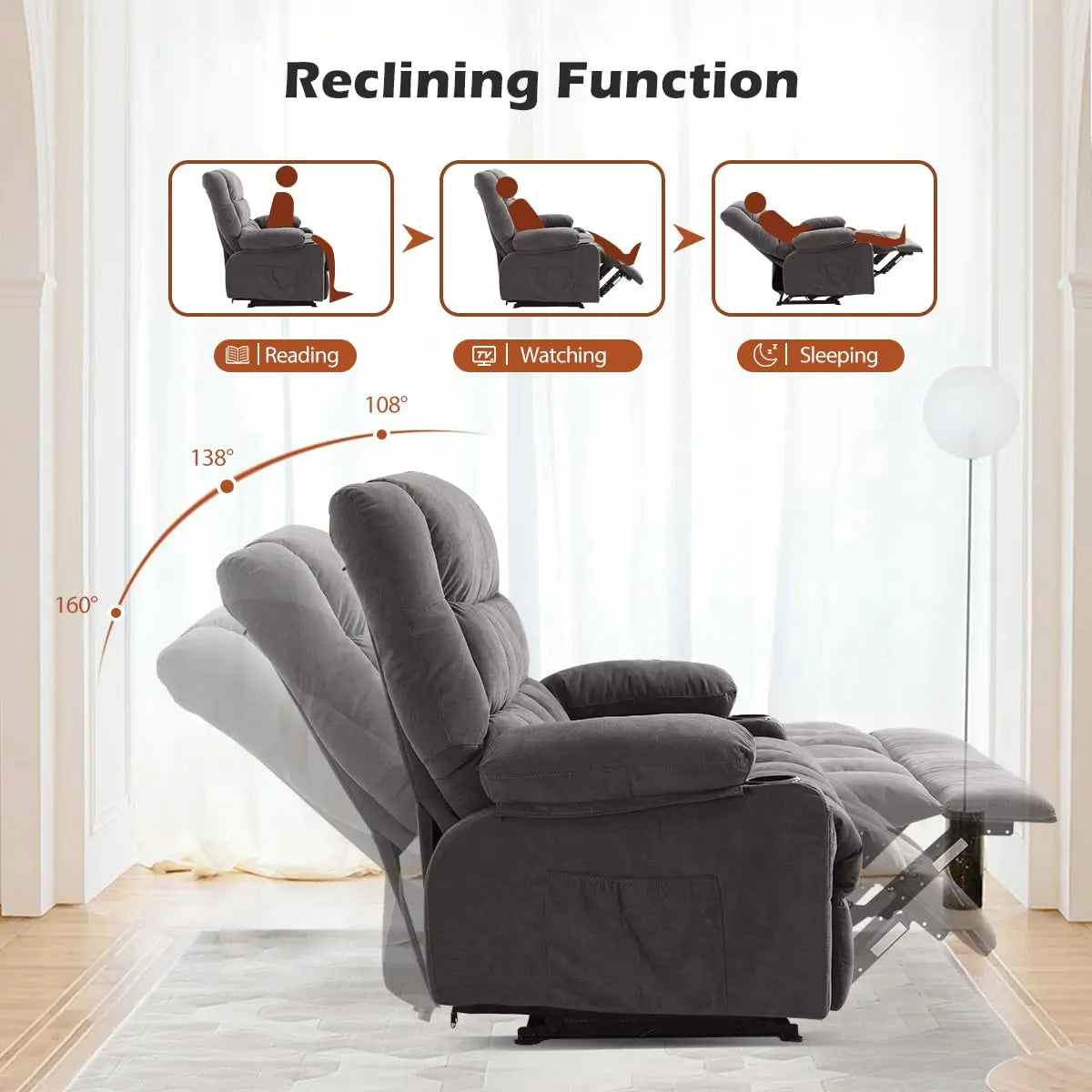 Guangbai Recliner Loveseat With Cup Holders Ergonomic Manual