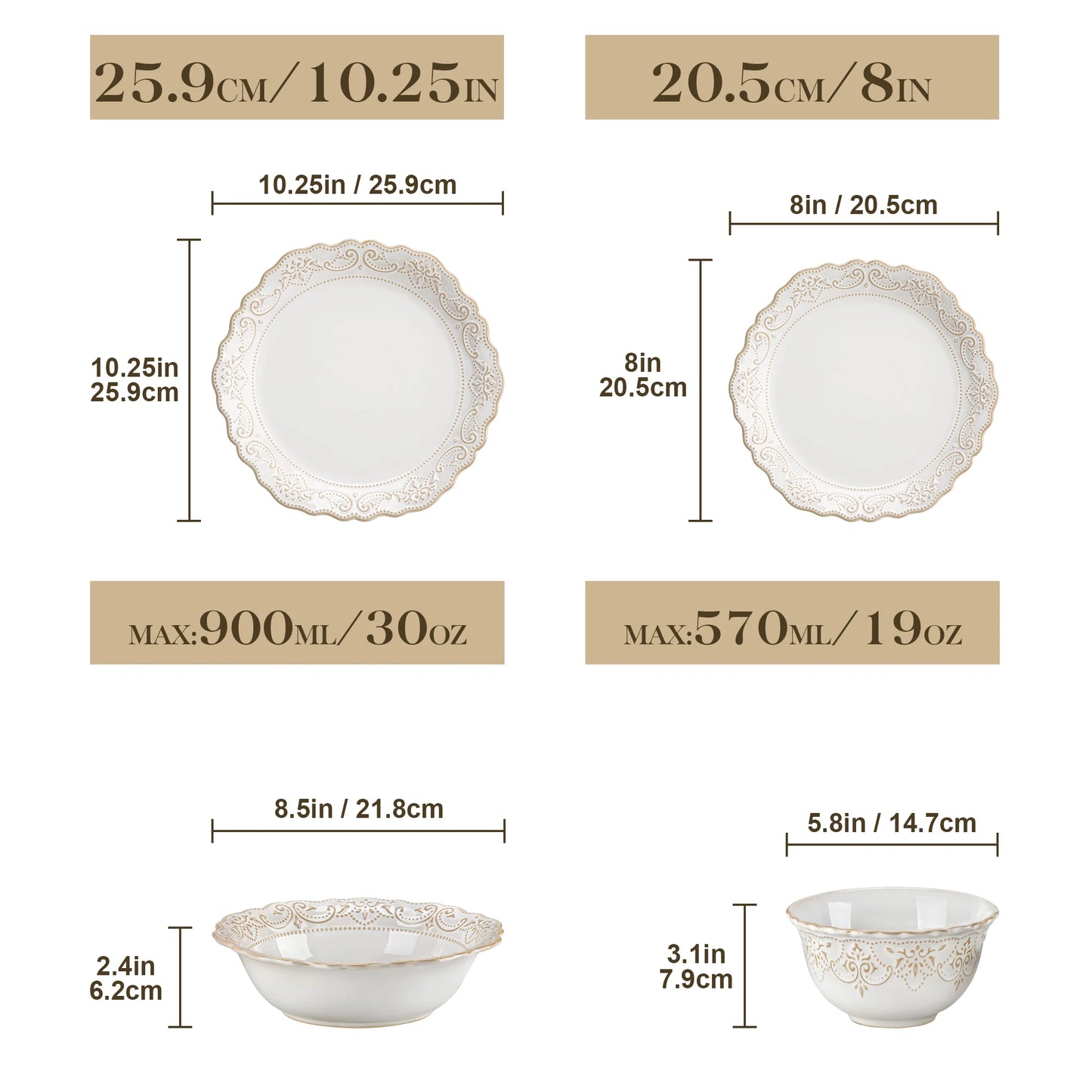 MALACASA Relief White Stoneware Dinnerware Set For Everyday Use